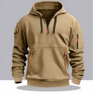 Sudadera con capucha negra para hombre con cremallera, cremalleras amarillas neón, 100% algodón polar, cortavientos, ecológica, estilo casual urbano - Product Image 1