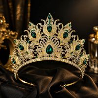 Couronne de paon entièrement sertie de diamants bleus et verts, de fabrication artisanale, style Europe-Amérique, en zinc, pour mariée