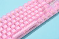 Keyboard Kantor/Gaming 130-Key Ultra-Transparan PBT Anti-Kuning yang Dapat Disesuaikan dengan Keycaps Kristal Pink Profil 60%-100% OEM/MDA