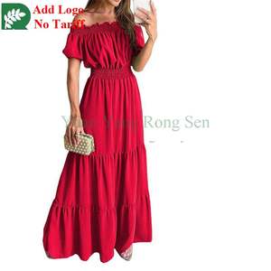 おしゃれな女性向けオフショルダードレス、プロムドレス、マキシドレス、エレガントな夏のカジュアルドレス - Product Image 1