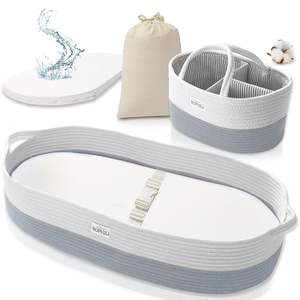 Baby Changing <strong>Basket</strong> <strong>Set</strong> Large Matching Diaper Foam Changing Pad &amp; Water Repellent <strong>Cover</strong>, Premium Cotton Rope <strong>Moses</strong> <strong>Basket</strong> - Product Image 6