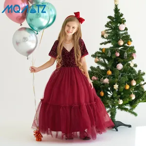 MQATZ nouvelle mode robe bébé fille à manches courtes paillettes fleur enfants 4-17 ans avec grand nœud robes de soirée LP-392