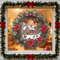 Autocollants statiques pour portes et fenêtres en PVC QiYing Victory, motif floral de Noël, avec dos adhésif, 30x30cm, décorations baies et nœuds