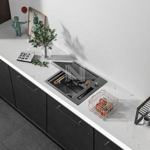 Lavello da <span class=keywords><strong>Cucina</strong></span> DN Fatto a Mano, Vasca Singola Quadrata con Tre Fori, Coperchio a Chiusura Morbida, Lavello Intelligente Digitale 450x420mm con Rubinetto Sollevabile - Product Image 3