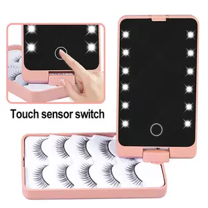 Eyelash Holder Case Contain 5 Eyelashes False Lashes Storage Box Makeup Organizer with LED Mirror