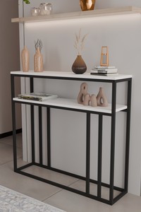 2-Shelf Wall-Mounted Modern Stylish Living Room Console Dresser with <b>Shelves</b> Chipboard & Metal Construction - Product Image 2