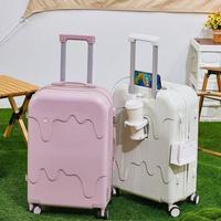 Valise unisexe en ABS avec une palette de couleurs inspirée de la crème glacée, un design frais et une construction durable, incluant un porte-gobelet