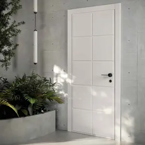 Acabado blanco de primera calidad Puertas interiores modernas Dormitorio Diseños de puertas de madera Chapa interna Puerta de madera laminada para casas