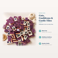Jeu de Mahjong d'Halloween avec tuiles violettes scintillantes aspect céramique, kit de jeu complet avec supports, cartes et dés, coffret cadeau