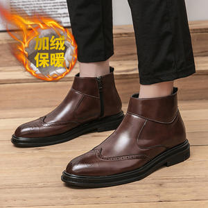 Botas para Hombre, Botas de Invierno para Hombre, de Cuero Genuino, con Forro de Lana Térmica, Botas de Algodón con Suela Gruesa, Botas de Piel de Vacuno de Primera Capa - Product Image 6