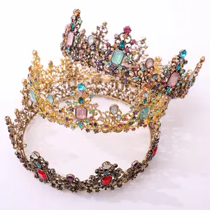 Accesorios para el cabello para mujer, coronas y Tiaras para desfile de corona nupcial de diseño redondo completo