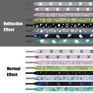 Lacets personnalisés de haute qualité réfléchissants 8mm de large double couche plats imprimés de sécurité lacets en polyester à motifs colorés et foncés - Product Image 1