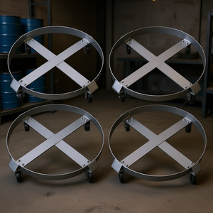 Carretilla para bidones de acero de 4 piezas, 55 galones, redonda, resistente, con ruedas giratorias para talleres, fábricas y almacenes - Product Image 2