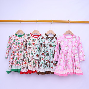 Vestito Natalizio per <span class=keywords><strong>Bambina</strong></span> con Stampa Personalizzata, Manica Lunga, Abito Festivo Invernale in Seta di Latte con Decorazioni in Pizzo - Product Image 1