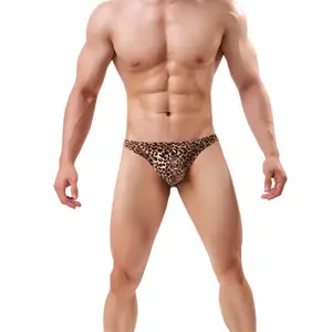 China Factory Men's Triangle Leopard Print Briefs with 95% Cotton Seamless Gay Bikini Low Rise Sexy Pouch Thongs Design for Men