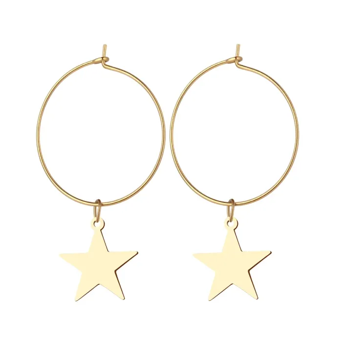 Pendientes colgantes de estrella para mujer, diseño bonito, barato, chapado en oro de 18k, vintage, de acero inoxidable, venta al por mayor