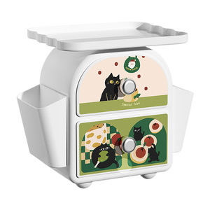 Double <b>Drawer</b> Desktop <b>Storage</b> <b>Box</b> White Cartoon Design Multifunctional Student Stationery Organizer Desk Neatening <b>Storage</b> - Product Image 5