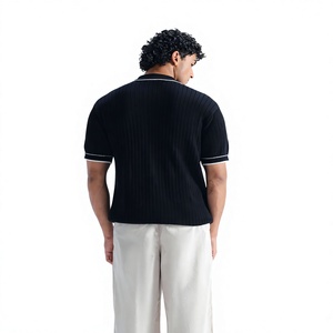 Polo de Punto Negro para Hombre, Manga Corta, Color Sólido, Estilo Casual, Tela de Algodón Antiarrugas, Largo Regular - Product Image 2