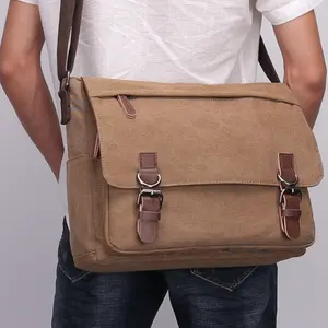 ZUOLUNDUO tas selempang laptop untuk pria, tas kurir warna polos, tas bahu kanvas, tas selempang untuk pria