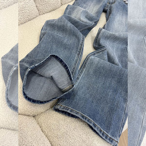 OEM ODM pantaloni a <span class=keywords><strong>vita</strong></span> <span class=keywords><strong>bassa</strong></span> da donna in Denim svasati alla <span class=keywords><strong>moda</strong></span> pantaloni in Denim larghi alla <span class=keywords><strong>moda</strong></span> pantaloni larghi in Denim morbidi - Product Image 3