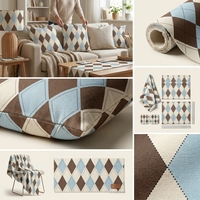 Tissu personnalisé imprimé en usine, marron avec rayures bleues, toile rayée en polyester 12 oz pour housse de chaise, décoration intérieure, sac, nappe