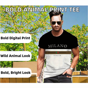T-shirts tendance décontractés pour hommes grandes tailles, 100 % polyester tissé, imprimé numérique, jaune vert animal, respirant, séchage rapide - Product Image 2