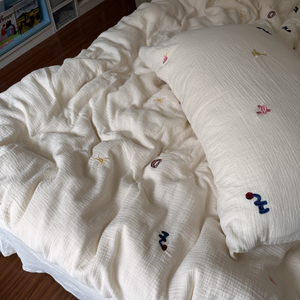 Rắn Kem gió nhàu nát sợi bông hai lớp Quilt Cover Set 100% cotton dễ thương thêu bedding cho bé bốn mảnh nhà - Product Image 4