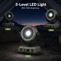 2026 Camping-Ventilator mit Fernbedienung, bürstenlosem Motor, 100 Geschwindigkeiten, Typ-C-LED-Licht, wiederaufladbar, 10000mAh Akku, Kunststoff, energiesparend