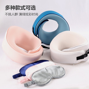 U-Shaped <b>Pillow</b> <b>Memory</b> Foam Portable Travel Neck Support <b>Pillow</b> For Adults With Silk Cover Multiple Colors Available - Product Image 1