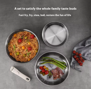 도매 304/316SS 고급 조리기구 세트 비 스틱 가정용 주방 용품 분리형 손잡이 2-3mm 두꺼운 가스/인덕션 안전 팬 - Product Image 2