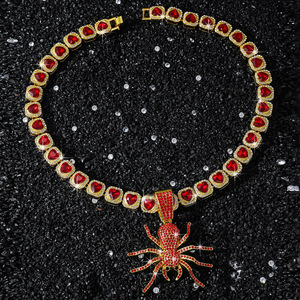 Collar con Colgante de Araña Roja, Diseño Popular de Hip Hop, Estilo Punk, Chapado en Oro y Plata, para Hombre, Joyería de Moda al por Mayor - Product Image 4