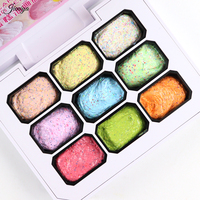 Vente flash - Gel UV 9 couleurs, palette de gel crémeux métallique pailleté, gel semi-solide pour nail art, pour manucure DIY avec éponge