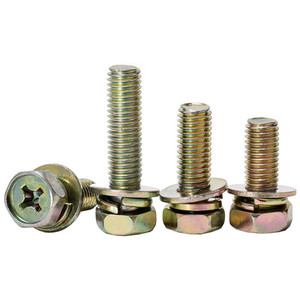 Tornillo Combinado M5M6M8 con Cabeza Hexagonal Cruzada, Recubierto de Zinc Amarillo, con Resorte y Ensamblaje Plano - Product Image 4