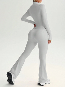 Aoyema Abbigliamento Sportivo da <span class=keywords><strong>Donna</strong></span> Personalizzato MOQ 1pz Colletto Alto con Zip <span class=keywords><strong>Tuta</strong></span> Aderente ad Alta Elasticità <span class=keywords><strong>Pantaloni</strong></span> a Zampa Set 2 Pezzi - Product Image 6