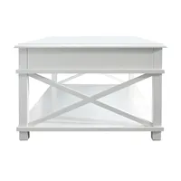Table basse en bois massif de style moderne du milieu du siècle avec rangement et design côtier pour salon