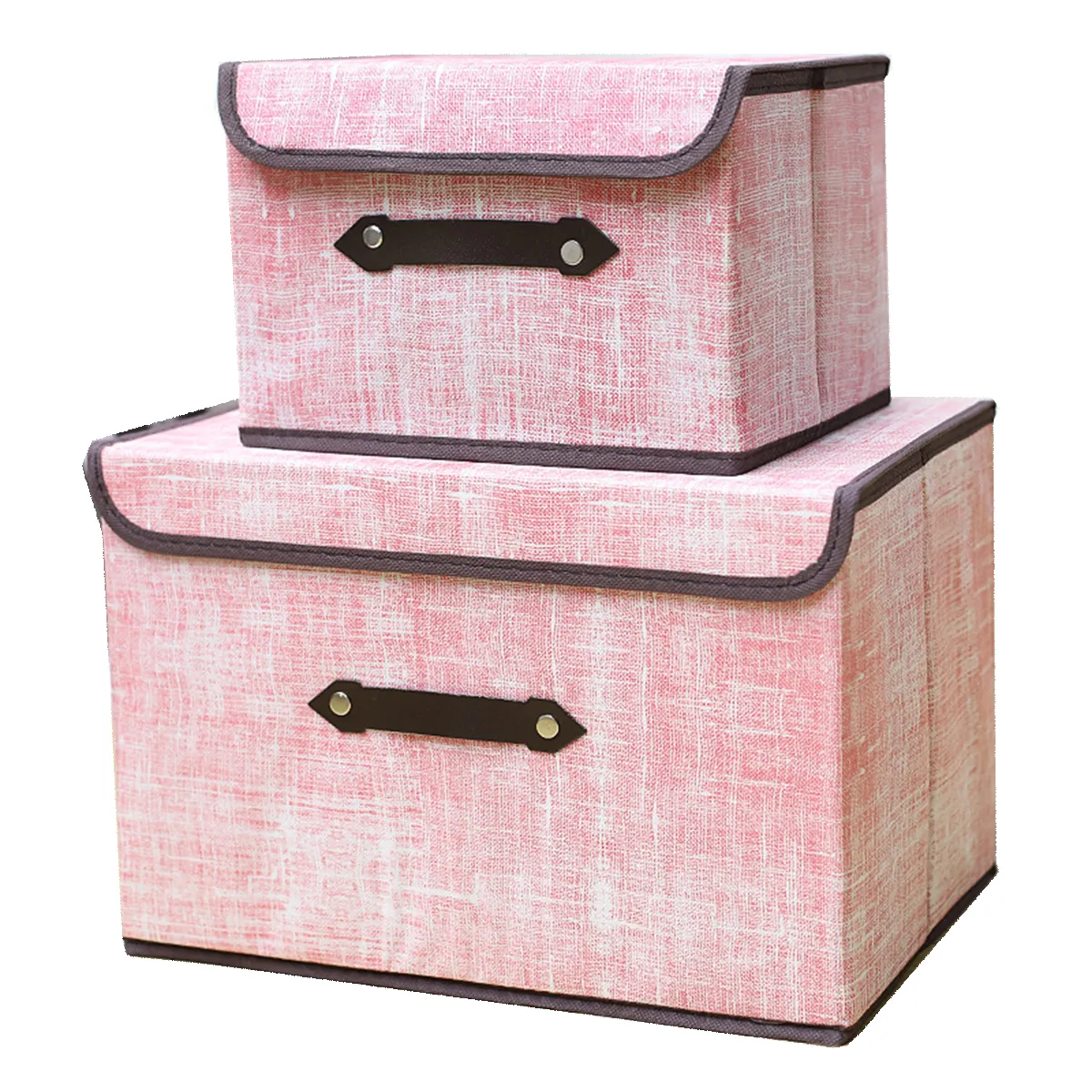 4008147 PU Leather Handles PP Plastic Board Foldable Storage Boxes Cubes Baskets Closet Organizer Container with lids