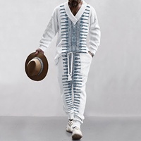 Ensemble Décontracté Homme 2025 Style Européen Américain en Maille Jacquard Col V Manches Longues Pantalon de Jogging Logo Avant Coupe Ample Printemps