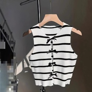 Top en tricot <span class=keywords><strong>rayé</strong></span> sans manches pour femmes, style européen <span class=keywords><strong>et</strong></span> américain, <span class=keywords><strong>noir</strong></span> <span class=keywords><strong>et</strong></span> <span class=keywords><strong>blanc</strong></span>, <span class=keywords><strong>gilet</strong></span> d'été - Product Image 1