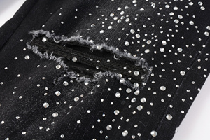 <span class=keywords><strong>Jeans</strong></span> da <span class=keywords><strong>Uomo</strong></span> di Qualità, <span class=keywords><strong>Neri</strong></span> Lavati, Strappati, Slim Fit, Stile Hip Hop, con Dettagli Distressed Fatti a Mano e Patch in Cristallo - Product Image 2