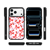 Coque de téléphone AG Feeling Black Edge avec motif chiot et ligne rose cerise pour iPhone 17, 17 Pro Max, 16 Pro, 15 – Coque magnétique