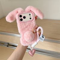 Coque de téléphone en peluche avec oreilles de lapin et motif animal pour iPhone 17 Pro Max, avec cordon et dragonne, collection Automne Hiver