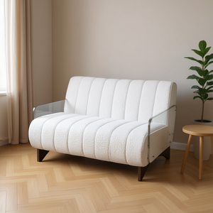 Divano Homeera Midcentury Modern in tessuto bianco 74x95x80 cm con gambe in legno, mobili per soggiorno - Product Image 2