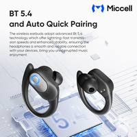 Miccell Nouveaux écouteurs sans fil TWS pour 5.4 Sports Gaming Ear-clip Affichage numérique IPX5 Contrôle tactile étanche