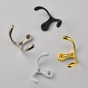 Wall Mounted Double Hooks Zinc Alloy Coat Hangers Black <b>Silver</b> Gold White Door Wall Hook For Clothing Storage - Product Image 2