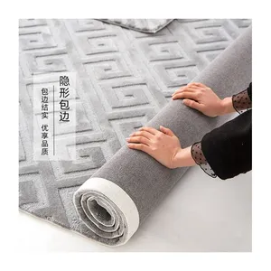 灰色设计奢华手工簇绒羊毛亚克力切绒环绒现代区域地毯酒店地板地毯
