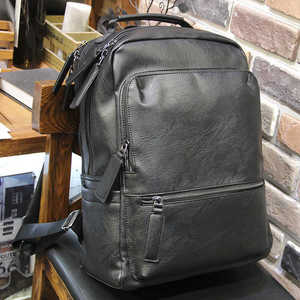 Men's Leather Backpack 15 Inches Business Travel <b>Computer</b> <b>Bag</b> Solid Color Black - Product Image 1