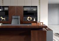 Armoire de classement exécutive avec portes en bois foncé, étagères ouvertes et tiroirs pour le rangement commercial des bureaux