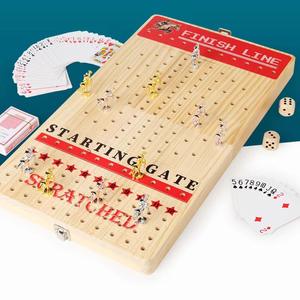 Juego de carreras de caballos de madera con cartas y figuras para niños y adultos, diseño plegable, color madera natural - Product Image 3