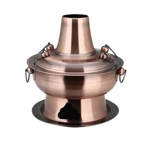 Beijing Chinese Hot Pot 28/32/34cm Large Copper Stainless Steel Traditional Charcoal Hot Pot Cooker For Picnic Restaurant