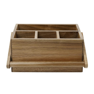 Organizzatore per Accessori da Cucina, Portaposate Multifunzione da Tavolo, Contenitore per Utensili <span class=keywords><strong>in</strong></span> <span class=keywords><strong>Legno</strong></span> con Manico - Product Image 2